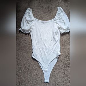 Pink Lily White Puff Sleeve Bodysuit